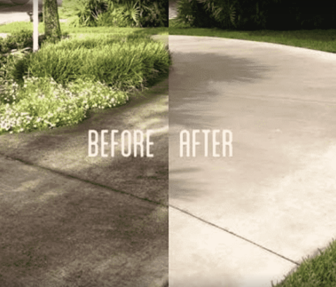 before and after of pressure washed and sealed driveway